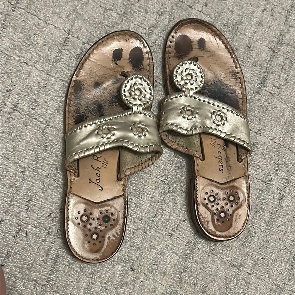 Jack Rogers Gold Sandals with Medallion Embellishments